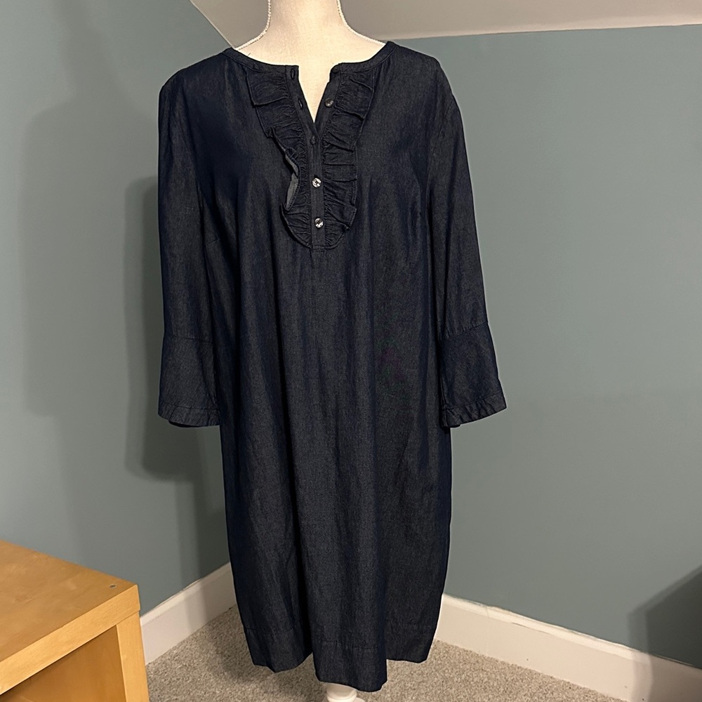 Draper James Chambray Ruffled Button Front Tunic … - image 1